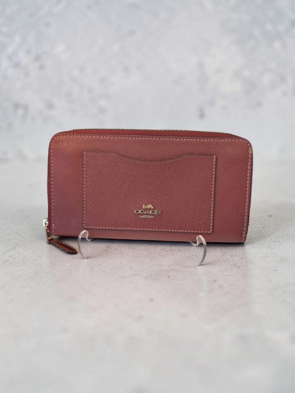 Coach 1941 Burgundy Crossgrain Leather Accordion Zip Wallet